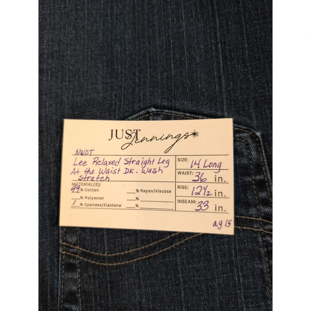 Lee Relaxed Straight Leg Jeans Dark Wash High Rise Stretch Denim 14 LONG